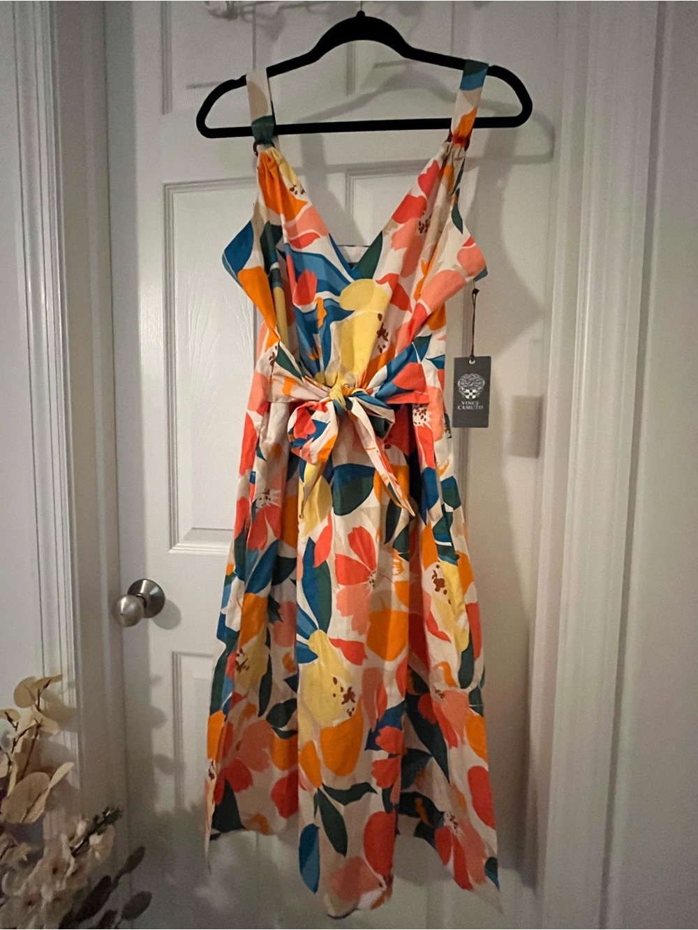 Vince Camuto Multicolor Floral Tie-Front Midi Dress